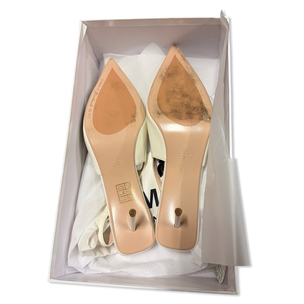 FEMME LA x REVOLVE G55 Kitten Heels shoes White cream Slingbacks 7 - Picture 11 of 13